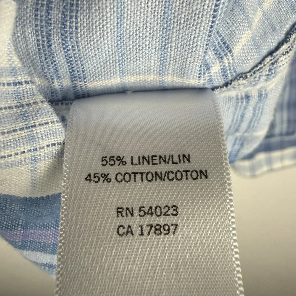 Banana Republic Linen Blend Shirt Mens XL Blue Plaid Long Sleeve‎ Button Up